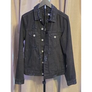 BDG Distressed Denim Jacket Women's Size XS Black Full Button Up